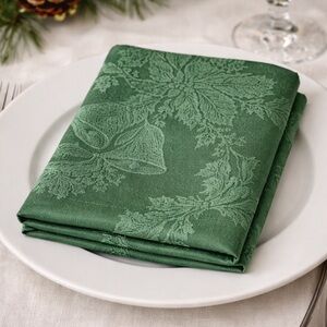 LivingQuarters Christmas Damask Napkins Set 4 Green 17x17 New Sealed